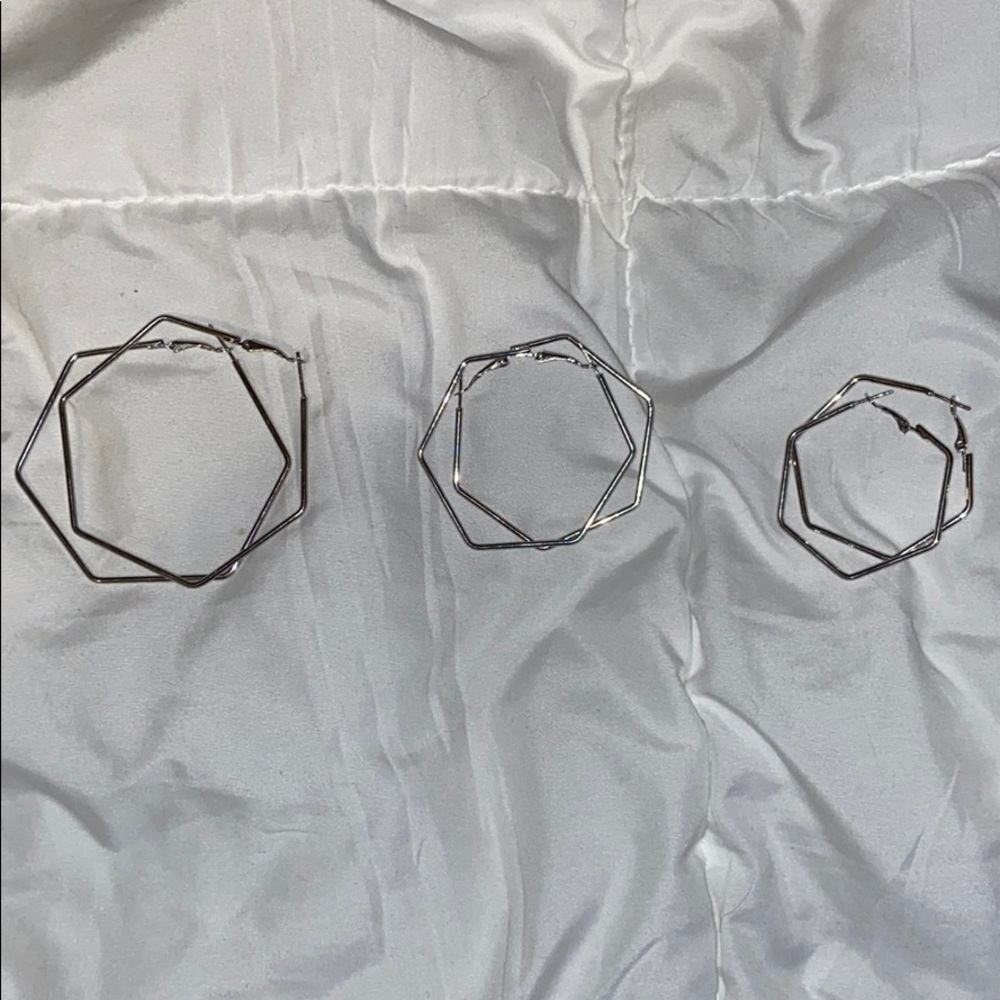 Set of 3 pentagon hoop earrings